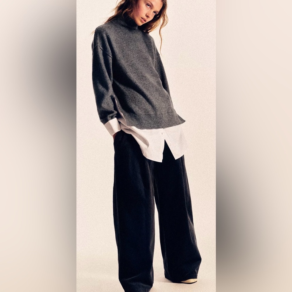 Zara Gray and Black Wide-Leg Pants